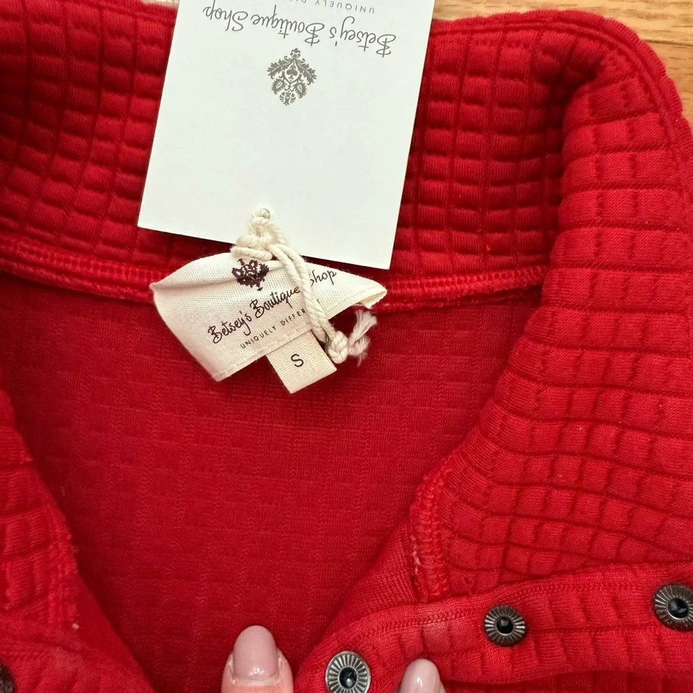 Women's Red Button-Up Pullover - Picture 3 of 6